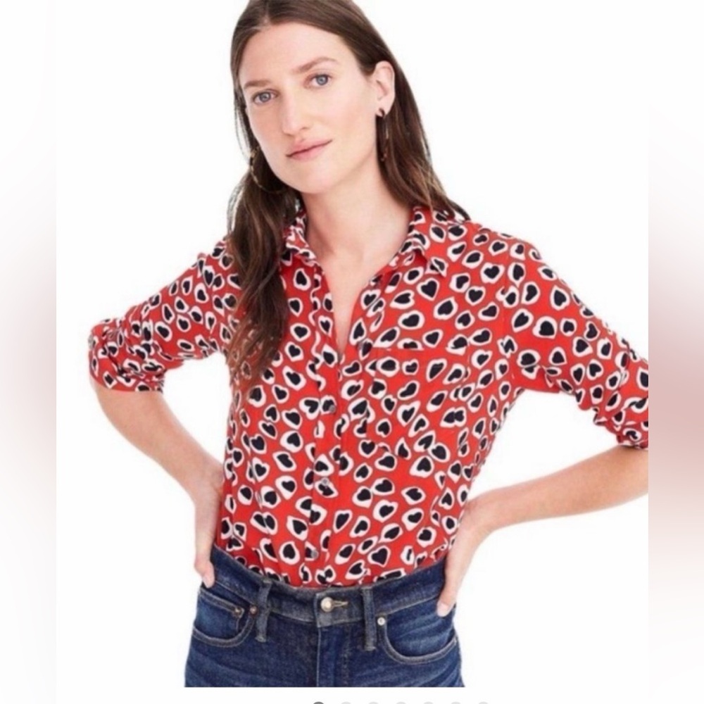 J.Crew Silk Heart Button-Down Top size 4